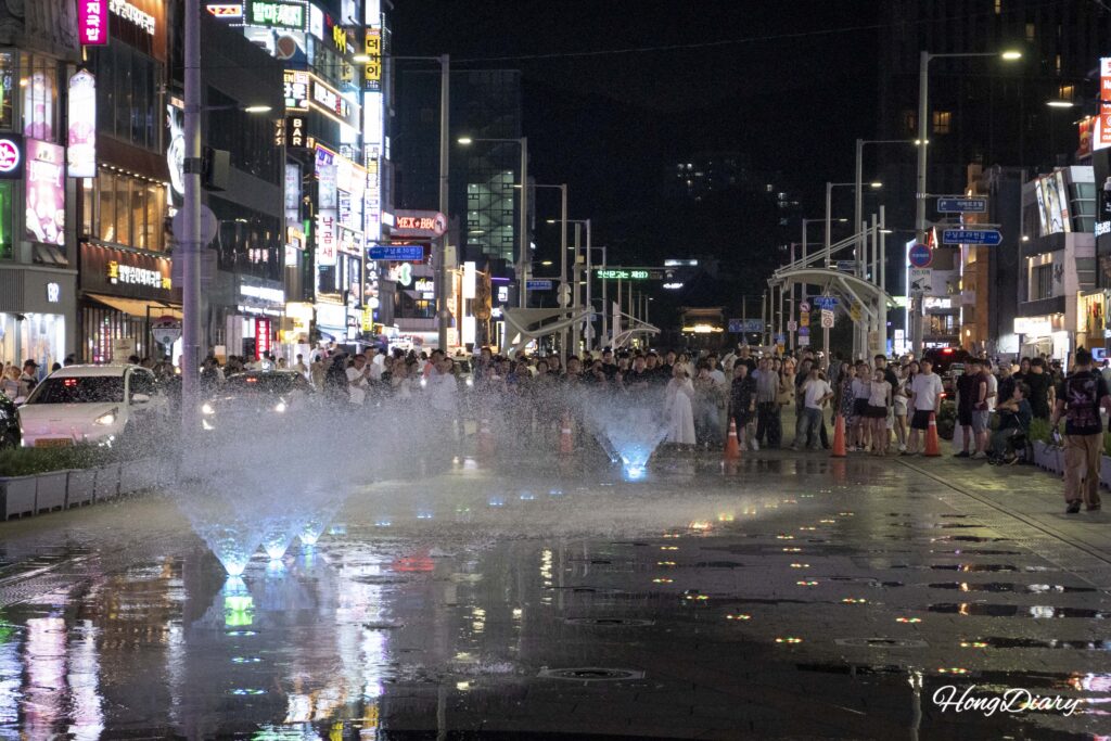 Goun Bada-gil ground fountain on Gunam-ro street near Haeundae Beach, Busan