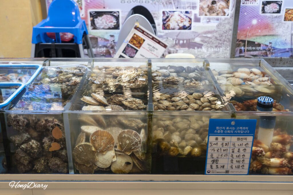 海雲台伝統市場のコムジャンオ（ヌタウナギ）が入った水槽