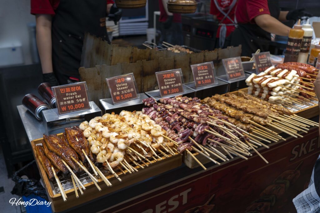 Skewer stall selling grilled kkochi at Haeundae Traditional Market in Busan
