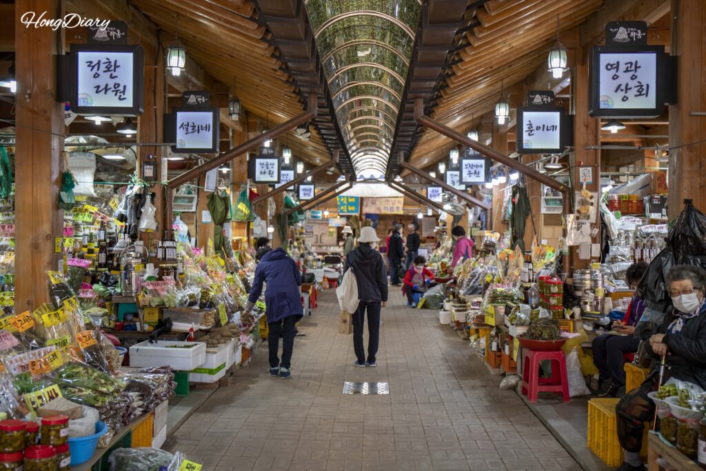 Interior shops and vendors at Hwagae Market in Hadong