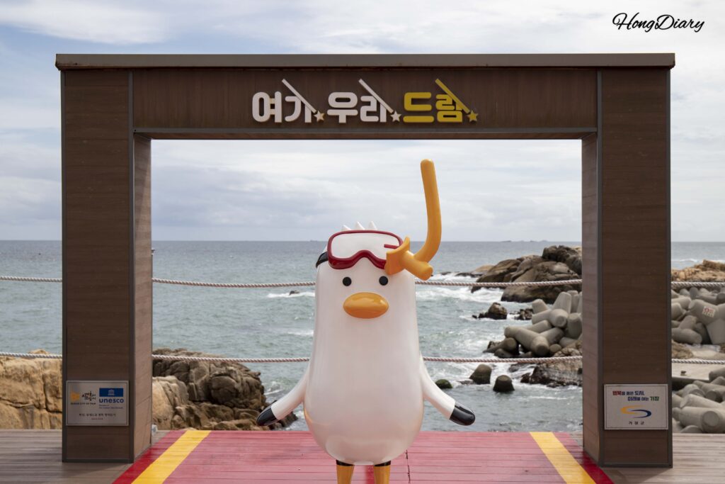 Busan seagull mascot photo zone at Jukseong Church, Gijang