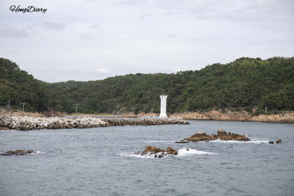 Gijang coastline and lighthouse seen from Jukseong Church, Busan