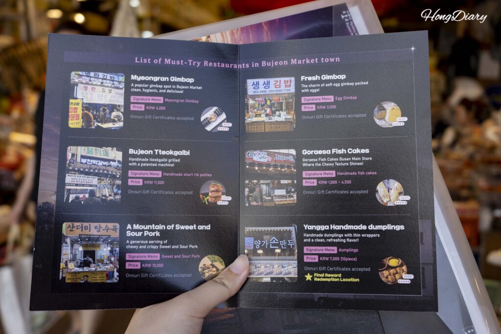 Guía gastronómica del Mercado Bujeon incluida en el kit del juego Mystery Market