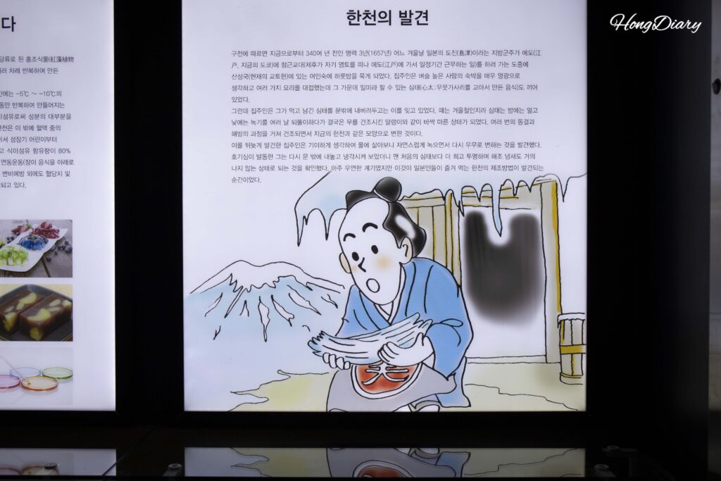 密陽寒天博物館内に展示された寒天の歴史に関する案内パネル