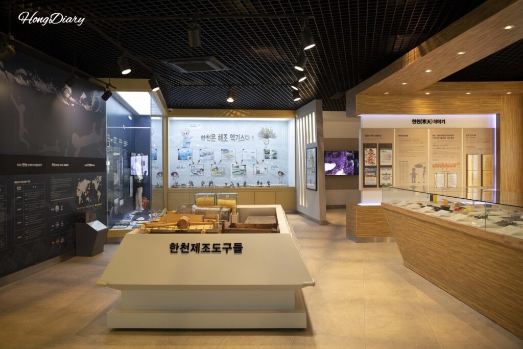 Traditional agar manufacturing tools and historical displays inside the Miryang Agar Museum exhibition hall