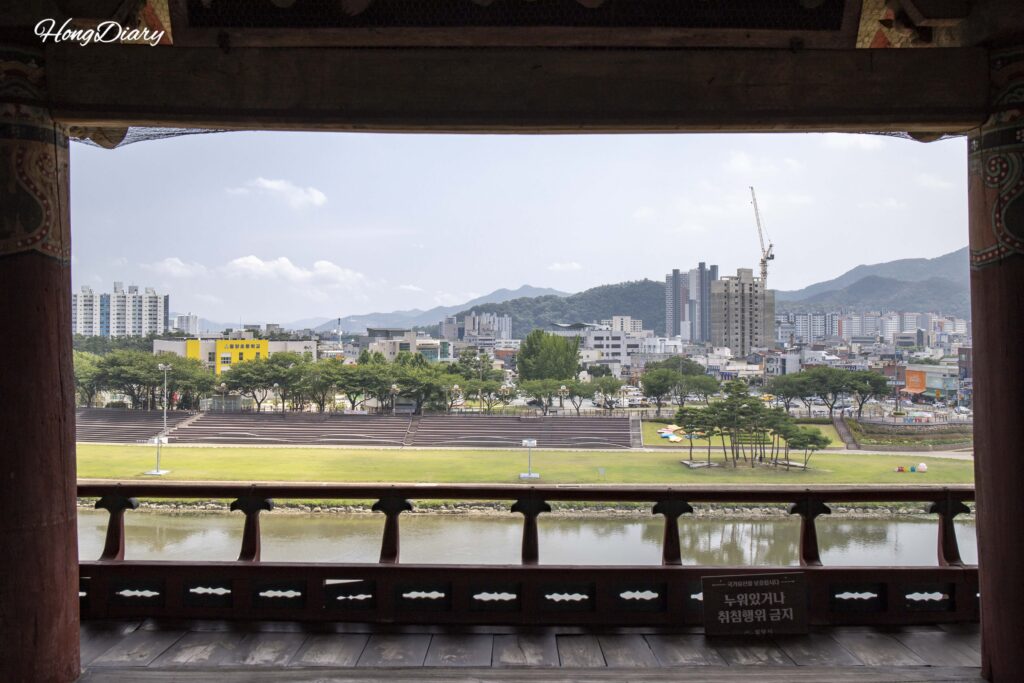 View of Miryang city and the Miryang River from Yeongnamnu Pavilion