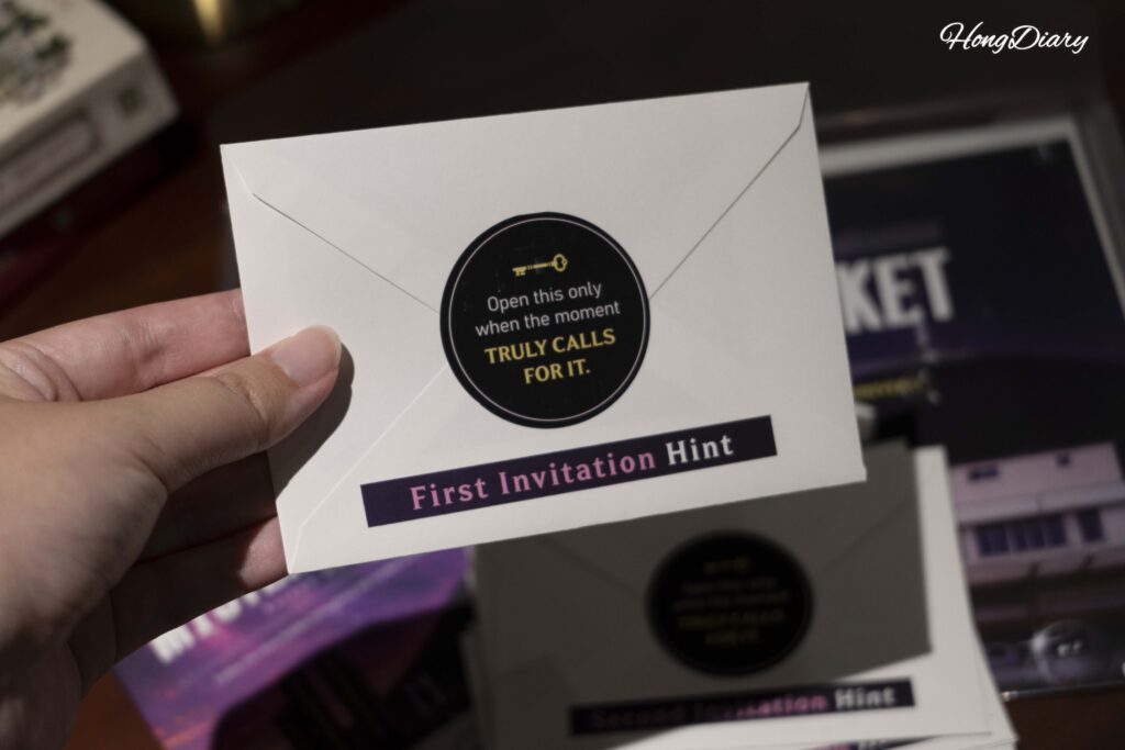 One of six hint cards from the Mystery Market outdoor escape room kit