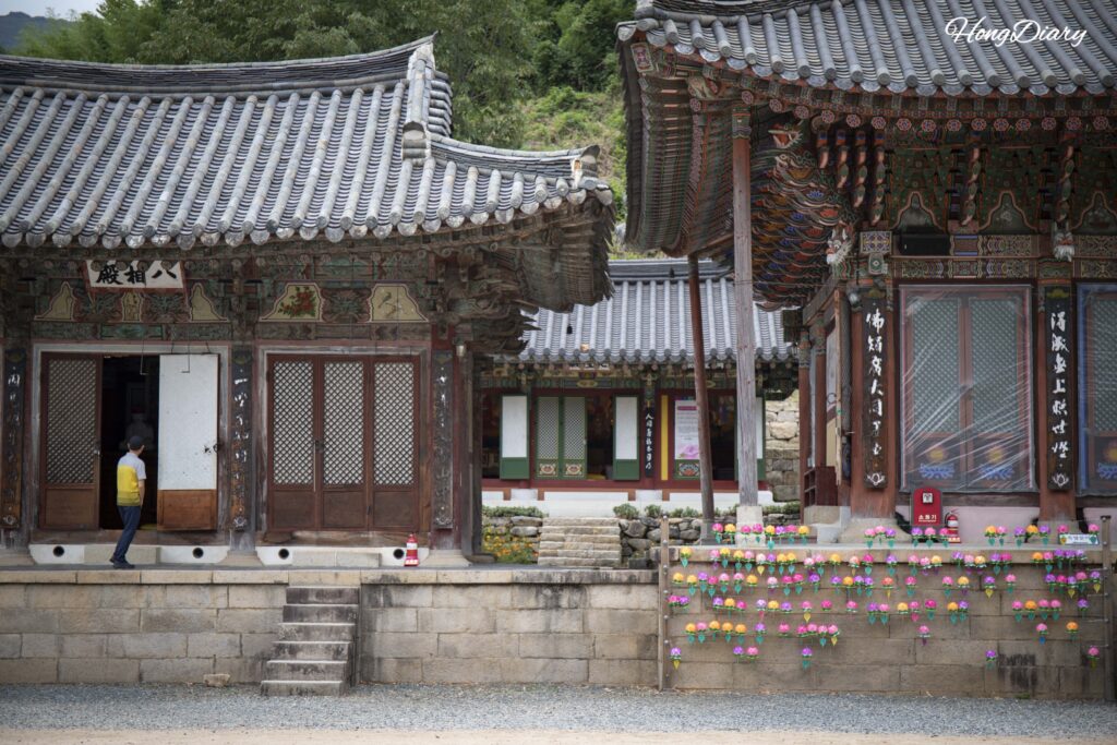 Palsangjeon Hall and surrounding temple buildings at Pyochungsa in Miryang