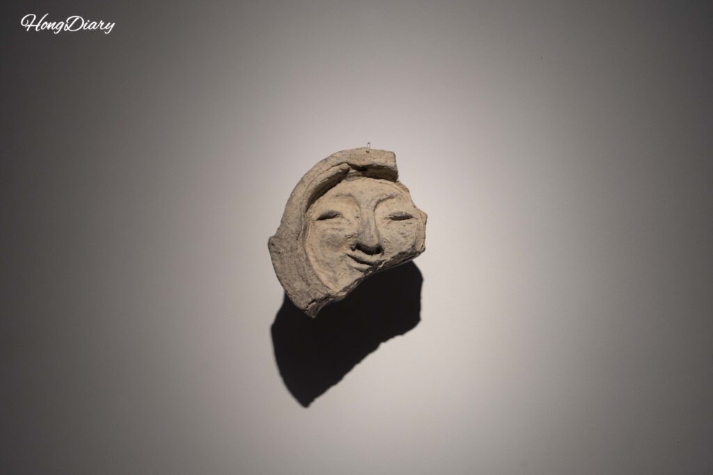 Face-patterned roof tile end known as the Silla Smile, a designated Treasure of South Korea, at Gyeongju National Museum