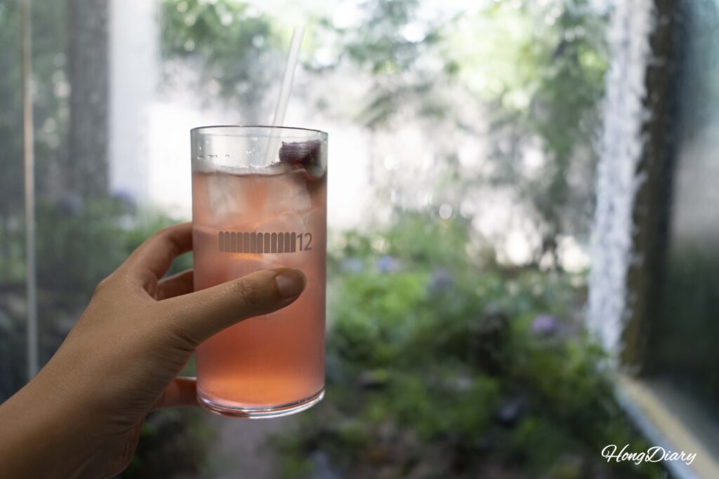 April Flower Ade signature drink in rose pink color at Yeoldudal Cafe Miryang
