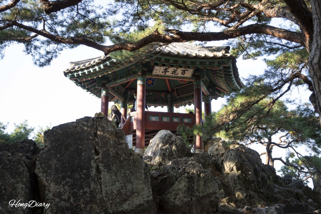 Pabellón Baekhwajeong, estructura tradicional de madera sobre el acantilado de la Roca Nakhwaam en Buyeo