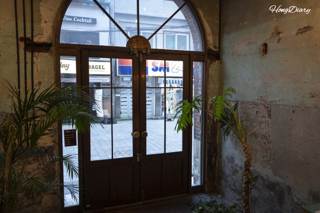 Entrance of Brown Hands Baekje cafe in the former Baekje Hospital building, Choryang-dong, Busan