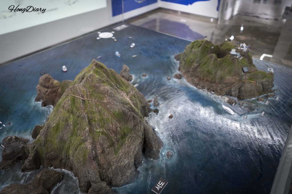 Miniature model of Dokdo Island at the Dokdo Experience Hall on the fourth floor of the Busan Education History Museum