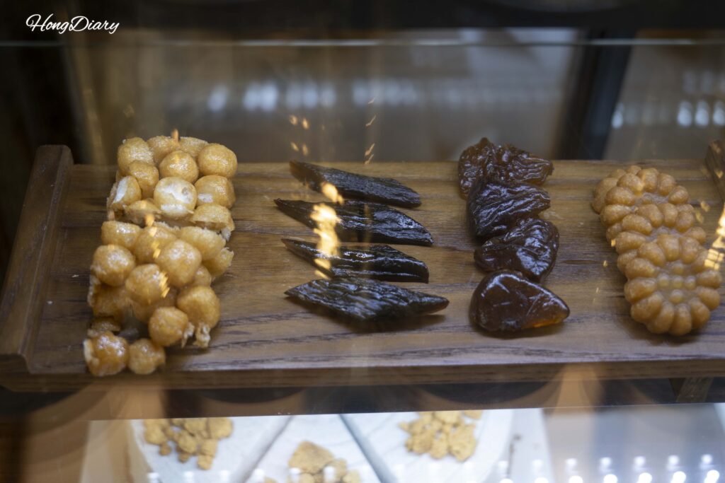 Traditional Korean dasik dessert set with candied fig and yakgwa served at Byeotnwi in Miryang