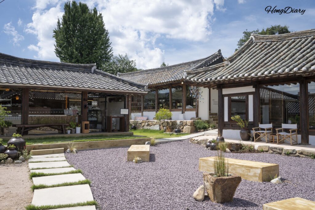 Exterior view of Byeotnwi hanok cafe and cultural space in Miryang Gyodong village