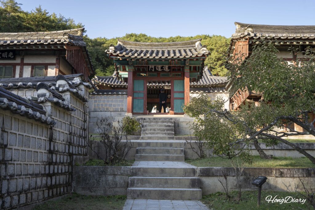 Full exterior panoramic view of Dosan Seowon Confucian academy in Andong, South Korea