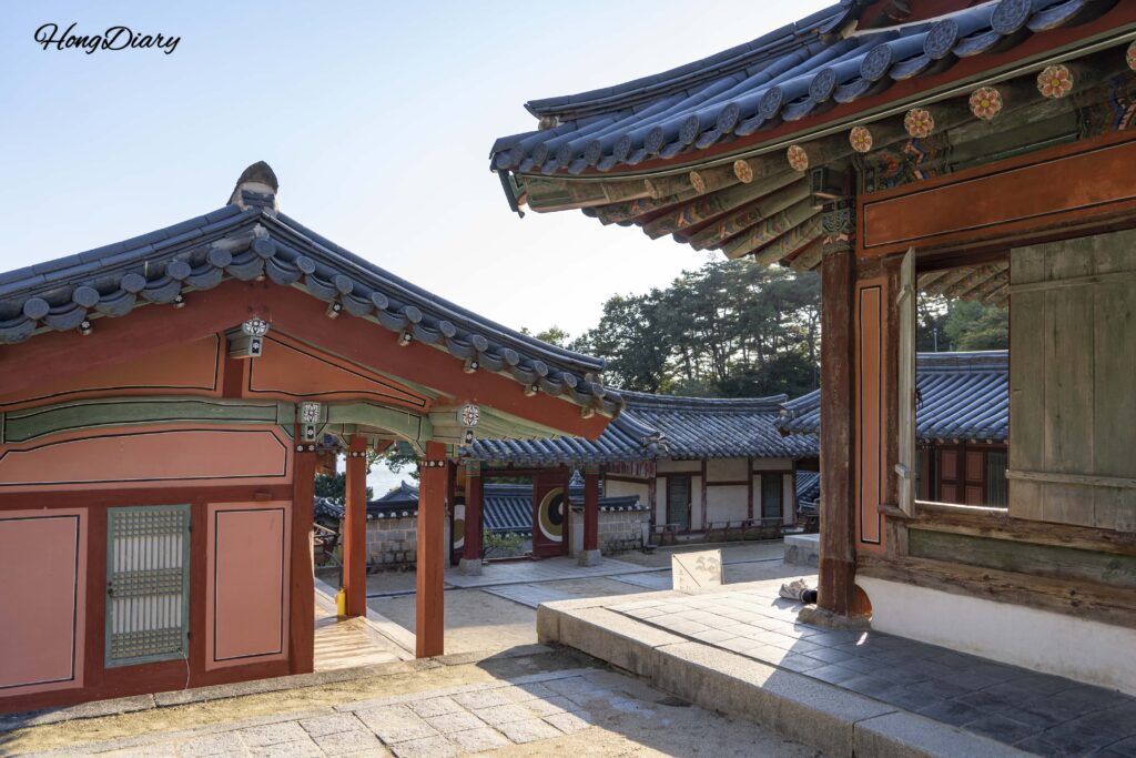 Traditional wooden buildings inside Dosan Seowon Confucian academy in Andong
