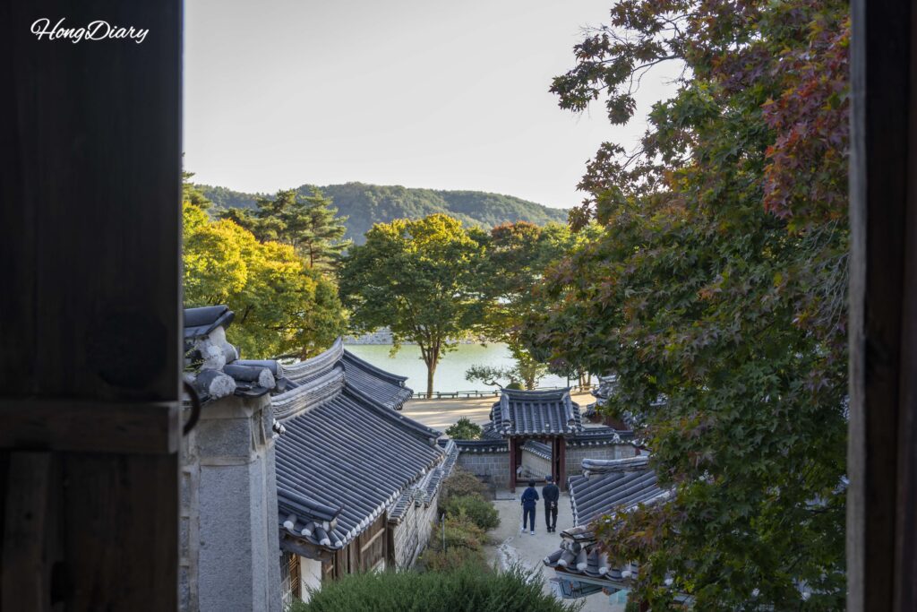Panoramic view from inside Dosan Seowon overlooking the Nakdong River valley, Andong