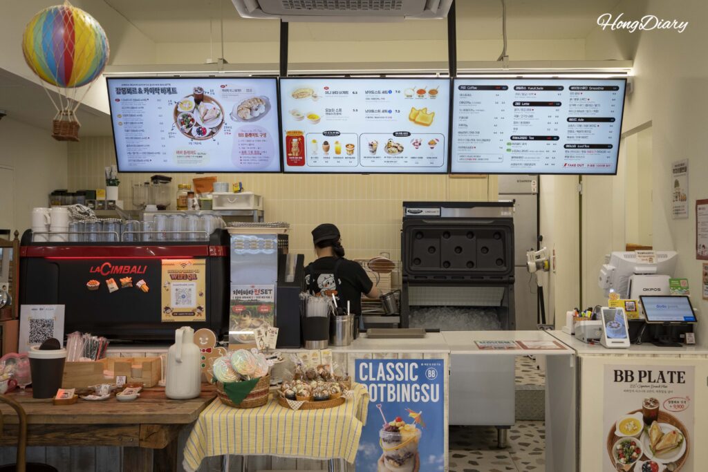 Ordering counter and open kitchen inside House of Bread BB Gwangalli bakery cafe Busan