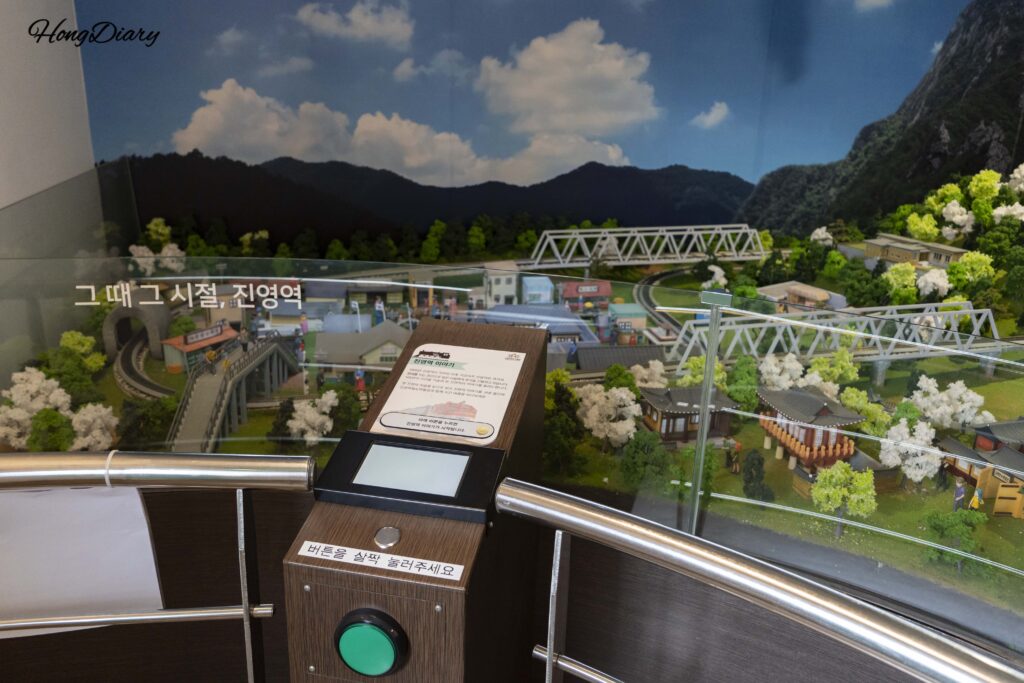 Miniature train diorama of old Jinyeong townscape at Exhibition Hall 2 of Jinyeong Railway Museum