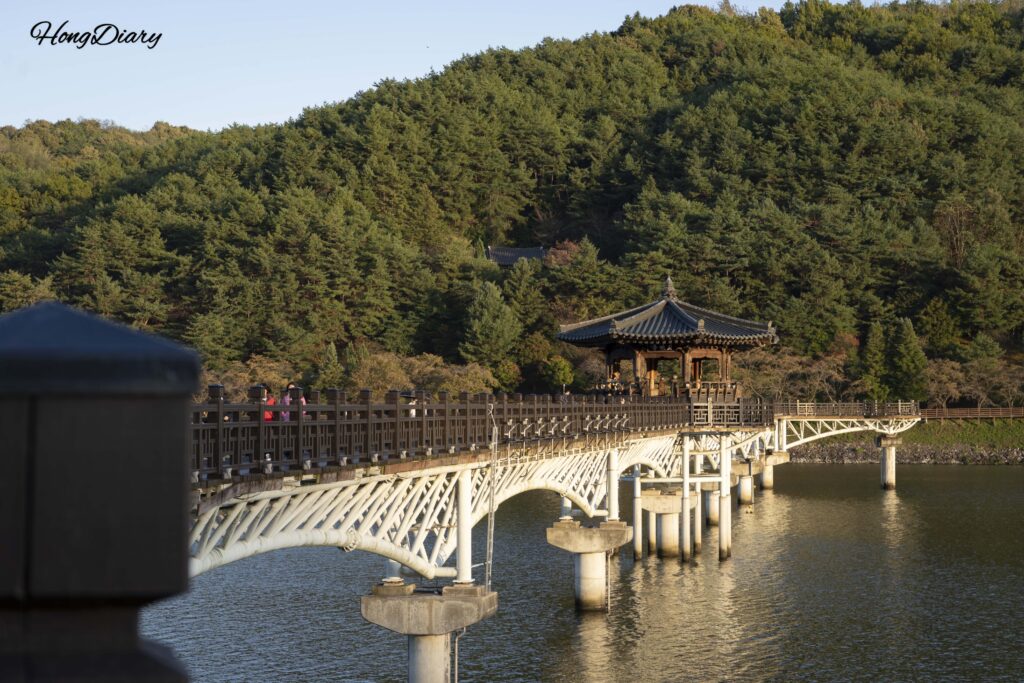 Woryeonggyo Bridge with Woryeongjeong Pavilion and the Nakdong River in Andong, South Korea