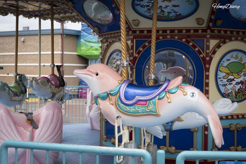 Close-up of a sea creature seat on the carousel at Haikara't Yokocho in Shimonoseki