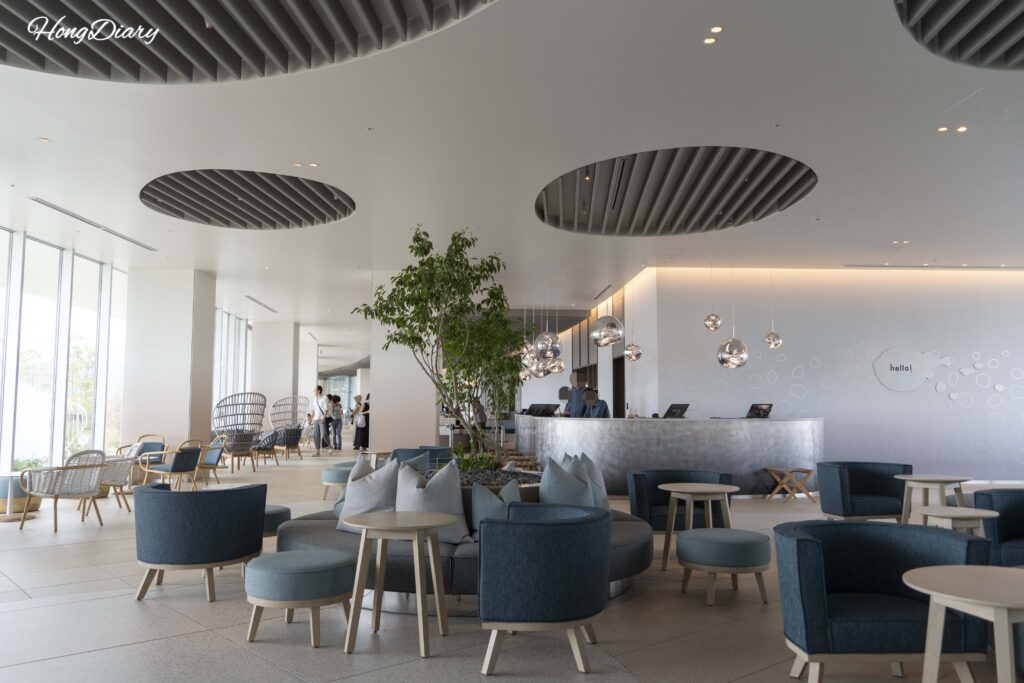 Lobby and check-in area at RISONARE Shimonoseki with comfortable seating and fugu-themed decor in Shimonoseki, Japan